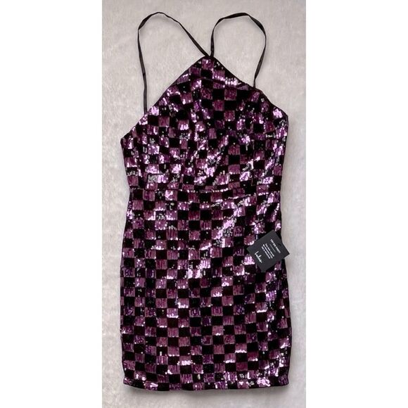 NWT Lulus Check Her Out Black and Purple Sequin Backless Mini Dress, Size Small - Picture 5 of 10